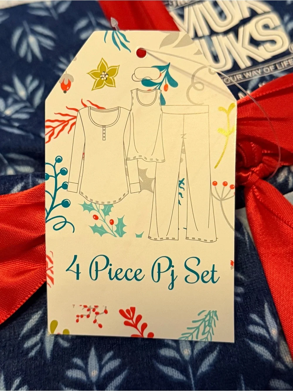 MUK LUKS Women's Navy Leaf-Print 4 piece Pajama Set in Medium - Picture 5 of 5